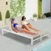 Iwicker Patio Sling Double Chaise Lounge Outdoor Aluminum Adjustable Back Lounge Recliner Chair Daybed for Outside Beige