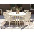 5pc Solid Wood Round Plantation Style Indoor or Outdoor Dining Set with 4 Captains Chairs and 1 Round Dining Table - Antique White