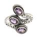 Wise Roots,'Polished Cocktail Ring with Three Faceted Amethyst Gems'