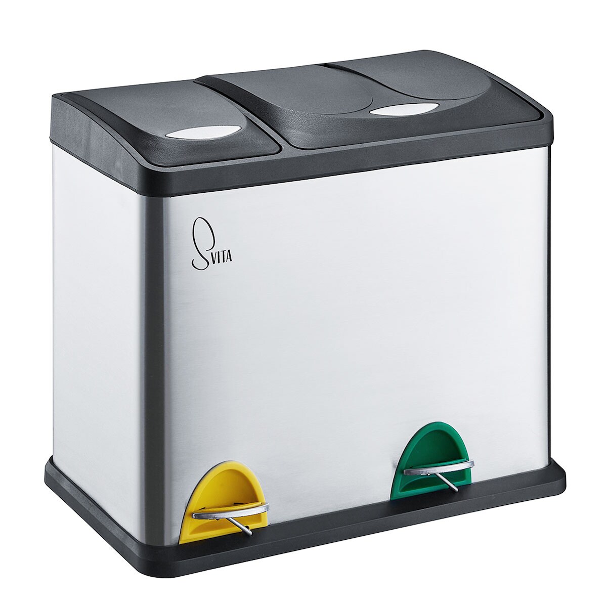 SVITA TC2Combo26 Küchen-Eimer 26Liter 8L+18L kombiniert doppelt Abfalleimer 2er-Mülleimer Mülltrennung Treteimer Silber Image