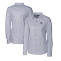 Women's Cutter & Buck Charcoal Buffalo Bills Helmet Logo Stretch Oxford Stripe Long Sleeve Button-Up Shirt