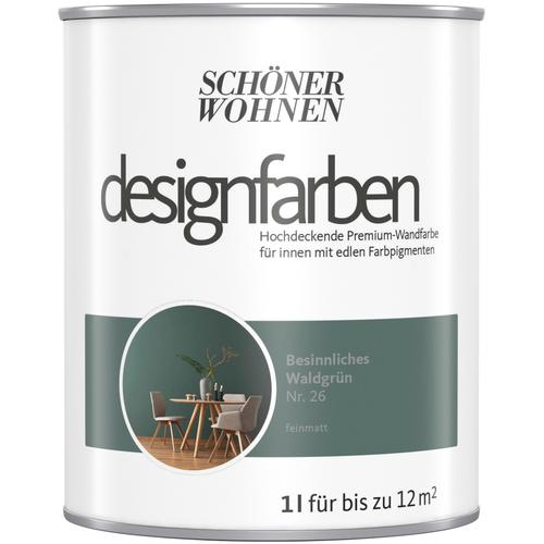 „SCHÖNER WOHNEN-FARBE Wand- und Deckenfarbe „“Designfarben““ Farben hochdeckende Premium-Wandfarbe, Farbwelt Grün Gr. 1 l 1000 ml, grün (besinnliches waldgrün nr 23) Wandfarbe bunt“