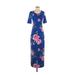 G.I.L.I. Got It Love It Casual Dress - Sheath Scoop Neck Short sleeves: Blue Floral Dresses - Women's Size 2X-Small