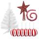 Weihnachtsdekoration-Set Tanne weiß 70 cm mit Sockel + 6 Weihnachtskugeln weiß rot + roter Stern + Lametta Girlande weiß und rot 2 m PK3542
