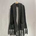 Anthropologie Accessories | Anthropology Knit Crochet Pilcro Dark Grey Fringe Pocket Scarf | Color: Gray | Size: Os
