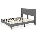 Costway Full/Queen Size Upholstered Platform Bed with Button Tufted Headboard-Queen Size