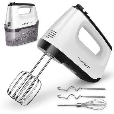 Aigostar Handmixer Elektrisch mit Aufbewahrungskoffer, Handrührer, 400 W, 5 Edelstahlzubehör,