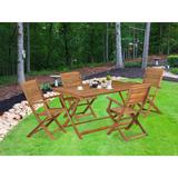 East West Furniture Patio Dining Set Consist of a Outdoor Dining Table and Folding Arm Chairs, Natural Oil(Pieces Options)