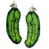 Traditional German Glass Pickles Holiday Ornaments Set of 2 - Green