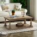 Rustic Floor Shelf Coffee Table with Storage,Solid Pine Wood Sofa Table with Hand-Turned Baluster Column Posts for Living Room