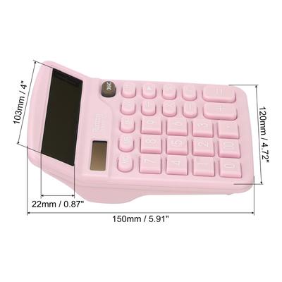 Desk Calculator, 12 Digits Electronic Calculator Solar Battery, Pink