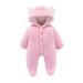 WREESH Newborn Baby Girls Boys Animal Bear Ears Rompers Winter Warm Hooded Jumpsuit Overall Baby Clothes Pink