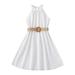 Children Dress Solid Color Hanging Neck Waist Collection Dress Princess Dress Fashion Outwear Kids Party Dresses