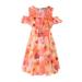 Girls Dresses Summer Casual Summer Scoop Neck Short Sleeve Flowy Floral Print Plain Sundress Sun Dress