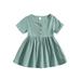HOANSELAY Toddler Baby Girls Summer Dresses Round Neck Button Down Dresses Casual Clothes