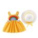 Lovskoo Boho Baby Dress Toddler Kids Girl Summer Pure Color Rainbow Cloud Suspender Skirt with Hat for 0-3 Years Baby Clothes Yellow
