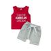 wybzd Toddler Boys Summer Outfit Sets Red Sleeveless Letter Print Vest + Gray Drawstring Shorts Red 0-6 Months