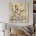 Zoomie Kids Olga Teddy Bear In Crib w/ Flowers II - Unframed Print on Wood in Brown | 16 H x 16 W x 1 D in | Wayfair