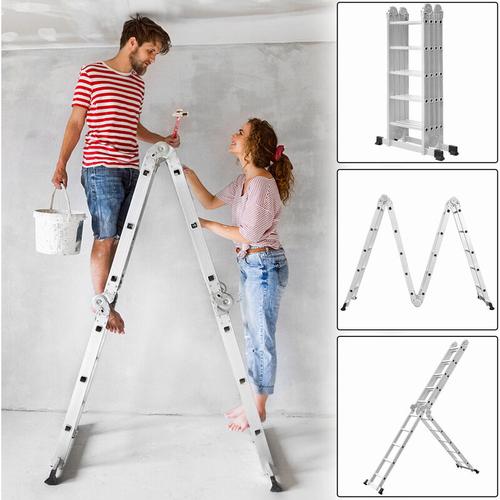 Froadp – 580cm Aluminum Mehrzweckleitern 4×5 Stufen Gerüst Leiter Ausziehbar Treppenleiter mit 2