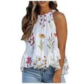 WQJNWEQ Womens Tops Summer Loose Fit Halter Neck Tank Floral Sleeveless Shirt Pleated Casual Camisole Gifts for Women
