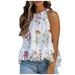 WQJNWEQ Womens Tops Summer Loose Fit Halter Neck Tank Floral Sleeveless Shirt Pleated Casual Camisole Gifts for Women