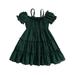 Thaisu Little Kids Girls Spaghetti Straps A-line Dress Casual Short Sleeve Off-shoulder Pleated Midi Dress