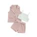 Suanret 3Pcs Little Girls Summer Vest Shorts Outfits Sleeveless Blazer + Cami Tops + Shorts Set Kids Suits Pink 6-7 Years