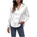 WQJNWEQ Womens Tops Summer Loose Fit Turndown Collar Long Sleeve Solid Color Casual Shirt Tee Gifts for Women