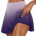 Efsteb Womens Athletic Shorts Gradient Color Pleated Tennis Skirts Fake Two Piece Trouser Skirt Shorts Casual Stretchy Yoga Workout Shorts Purple XL