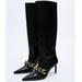 Zara Shoes | Bloggers Fave! Zara Leather Heeled Boots With Metal Chain Black Nwt | Color: Black | Size: 9