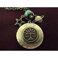 Bronze Locket Necklace, Zodiac Libra Symbol Necklace With Turquoise Bead & Charms Womens Gift Handmade