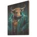 Trinx Fancy Bitcoin Bull w/ Bitcoin Chain I - Unframed Print on Wood in Blue/Brown/Green | 20 H x 12 W x 1 D in | Wayfair