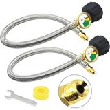 2 Packs RV Propane Hoses with Gauge 18 Inch Stainless Steel Braided Camper Tank Hose Rv lp Gas Hoses Connector for Standard Two-Stage Regulator 40Lb 250PSI 1/4 inverted male flare /QCC1 Fitting