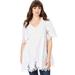 Plus Size Women's Lace-Trim Poplin Top. by Roaman's in White (Size 18 W)