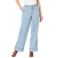 Plus Size Women's Invisible Stretch® Contour High-Waisted Wide-Leg Jean by Denim 24/7 in Light Wash (Size 14 W)