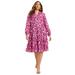 Plus Size Women's Coraline Metallic Print Georgette Dress by June+Vie in Raspberry (Size 18/20)