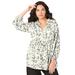 Plus Size Women's Tie-Neck Georgette Big Shirt. by Roaman's in Ivory Watercolor Leopard (Size 24 W)