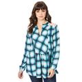 Plus Size Women's Lace-Back Plaid Big Shirt by Roaman's in Deep Teal Fine Plaid (Size 32 W)