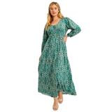 Plus Size Women's Puff-Sleeve Shirtdress by June+Vie in Teal Ornate Medallion (Size 14/16)