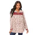 Plus Size Women's Printed Button-Down Top by Roaman's in Ivory Etched Flower (Size 42 W)