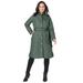 Plus Size Women's Quilted Collarless Long Jacket by Jessica London in Pine (Size 28 W)