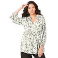 Plus Size Women's Tie-Neck Georgette Big Shirt. by Roaman's in Ivory Watercolor Leopard (Size 32 W)