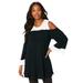 Plus Size Women's Colorblock Cold-Shoulder Tunic by Roaman's in Black And White (Size 18/20)