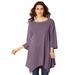 Plus Size Women's Textured Knit Hanky-Hem Top by Roaman's in Dusty Purple (Size 30/32)