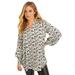 Plus Size Women's Puff-Sleeve Satin Blouse by June+Vie in Ivory Ikat Animal (Size 22/24)
