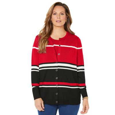 Plus Size Women's Liz&Me® Classic Cardigan by Liz&Me By Catherines in Classic Red Stripes (Size 3X)