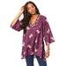 Plus Size Women's Embellished V-Neck Tunic. by Roaman's in Berry Gold Embellishment (Size 14 W)