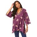 Plus Size Women's Embellished V-Neck Tunic. by Roaman's in Berry Gold Embellishment (Size 12 W)