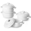 MALACASA Ramekins with Lids, 4 Piece 440ML 4.8" Small Porcelain Casserole Dishes with Handle, White Baking Dish Oven Dish for Lasagna, Soufflé, Soup, Microwave & Dishwasher Safe