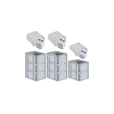 PROREGAL SuperSparSet 8x Eurobox NextGen Economy mit Scharnierdeckel & blauen Verschlüssen, Griffe zu, HxBxT 22x30x40cm, 20L, Eurobehälter Image